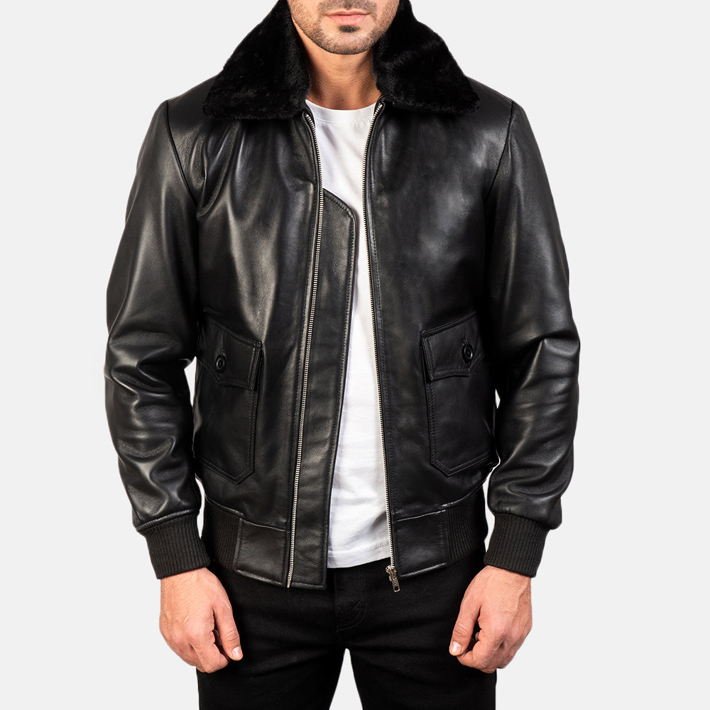 Airin G-1 Black Leather Bomber Jacket - Main Image